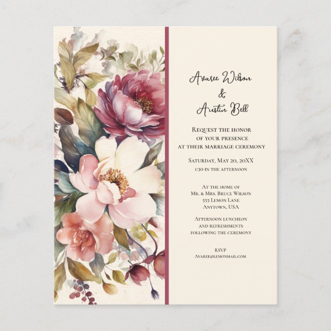 Pink and Burgundy Vintage Peonies Wedding (Front)