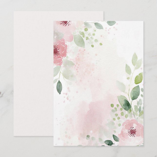 Pink and burgundy watercolor floral blank Wedding Invitation (Front/Back)