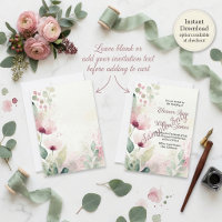 Pink and burgundy watercolor floral blank Wedding