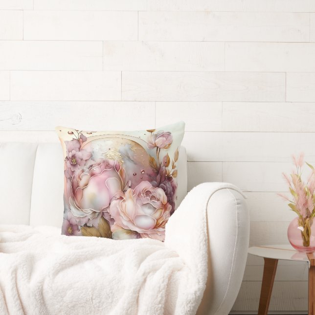 Pink and Burgundy Watercolor Rose Enlarged Cushion (Couch)