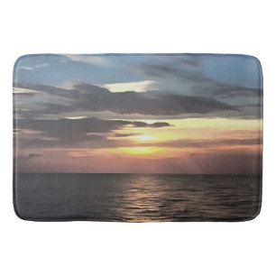 Pink and Cerulean Blue Artistic Ocean Sunrise Bath Mat