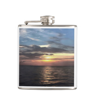 Pink and Cerulean Blue Artistic Ocean Sunrise Hip Flask