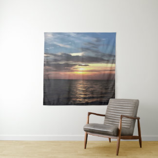 Pink and Cerulean Blue Artistic Ocean Sunrise Tapestry