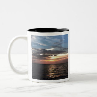 Pink and Cerulean Blue Artistic Ocean Sunrise Two-Tone Coffee Mug