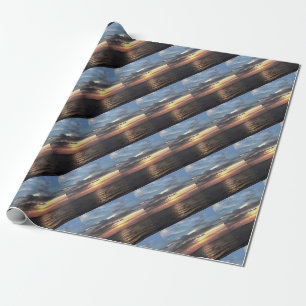 Pink and Cerulean Blue Artistic Ocean Sunrise Wrapping Paper
