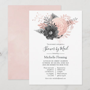 Pink and Charcoal Baby or Bridal Shower by Mail Invitation
