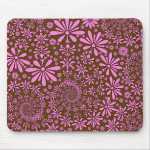 Pink and Chocolate Brown Flowers Pattern Mouse Mat