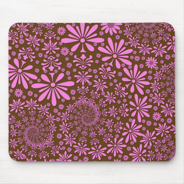 Pink and Chocolate Brown Flowers Pattern Mouse Mat (Front)