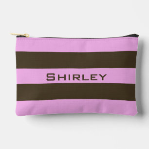 Pink and Chocolate Brown Stripes by Shirley Taylor Accessory Pouch
