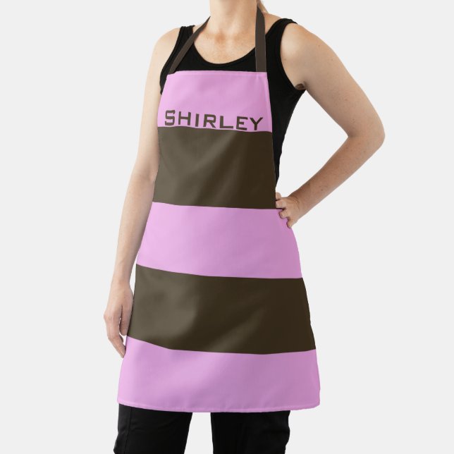 Pink and Chocolate Brown Wide Stripes by STaylor Apron (Insitu)