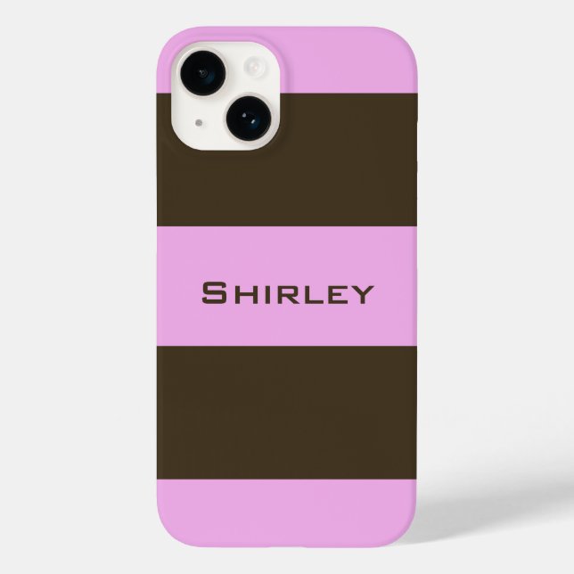 Pink and Chocolate Brown Wide Stripes by STaylor Case-Mate iPhone Case (Back)