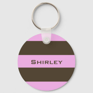 Pink and Chocolate Brown Wide Stripes by STaylor Key Ring