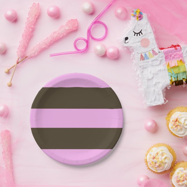 Pink and Chocolate Brown Wide Stripes by STaylor Paper Plate (Party)
