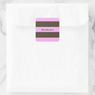 Pink and Chocolate Brown Wide Stripes by STaylor Square Sticker