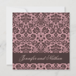 PINK and CHOCOLATE Damask Wedding Invitation
