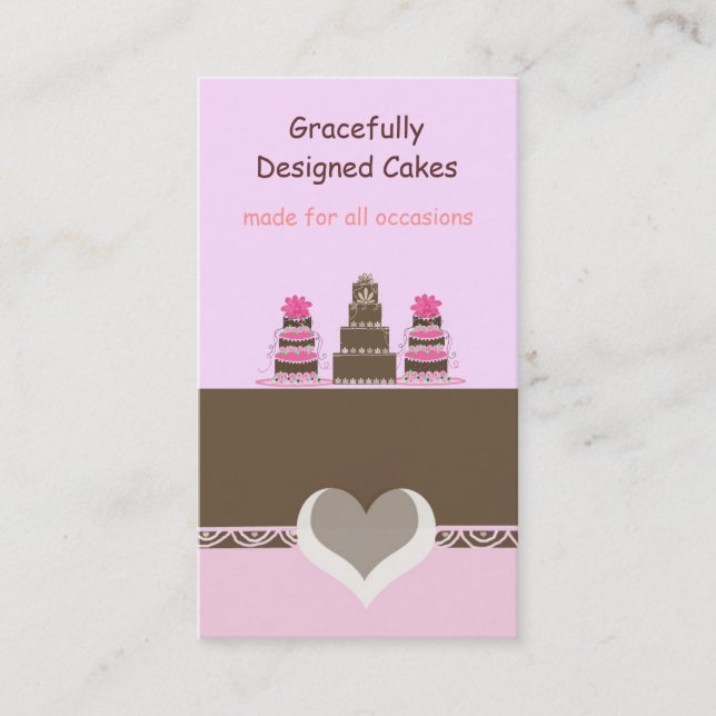 Pink and Chocolate Designer Cakes Business Card (Front)