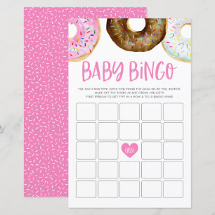 Pink and Chocolate Doughnuts Baby Bingo Game Card