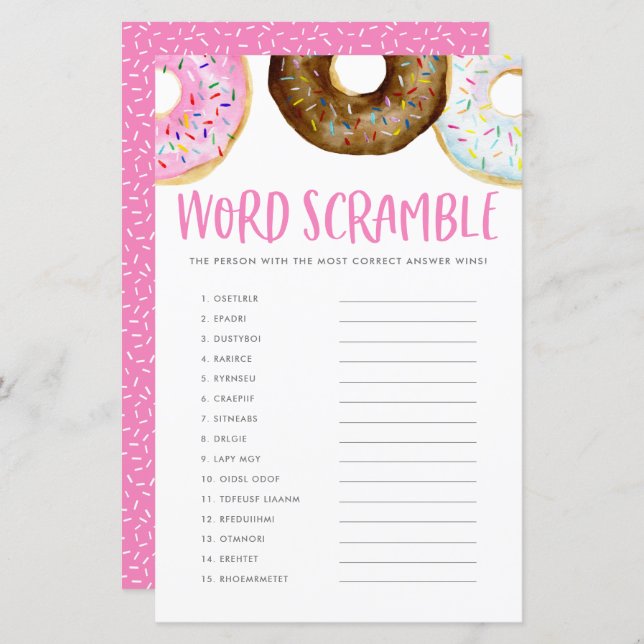 Pink and Chocolate Doughnuts Baby Word Scramble Ga (Front/Back)