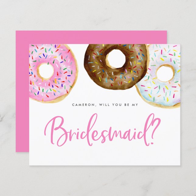 Pink and Chocolate Doughnuts Be My Bridesmaid (Front/Back)