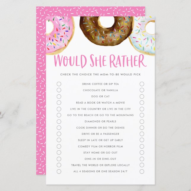 Pink and Chocolate Doughnuts Would Mum Rather Game (Front/Back)
