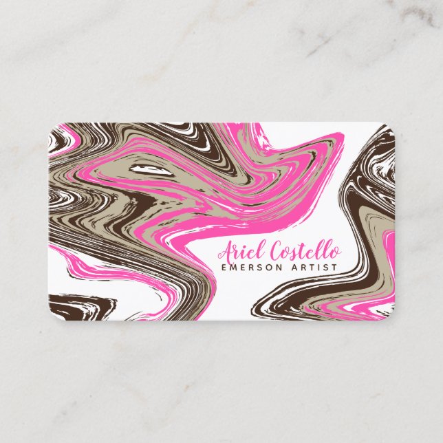 pink and chocolate strokes business card (Front)