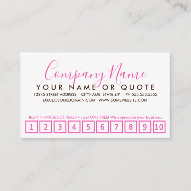 pink and chocolate strokes loyalty punch card (Front)