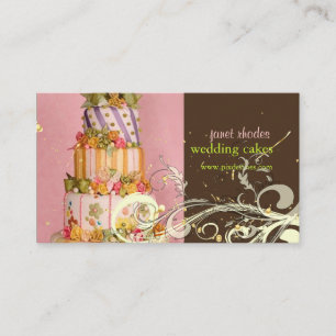 Pink and Chocolate wedding cake business cards