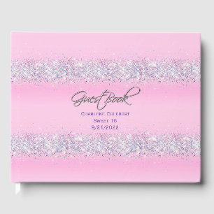 Pink and Colourful Glitter Sweet 16 Party Guest Book
