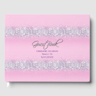 Pink and Colourful Glitter Sweet 16 Party Guest Book