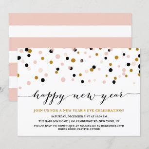 Pink and Copper Confetti Dots New Year's Eve Party Invitation