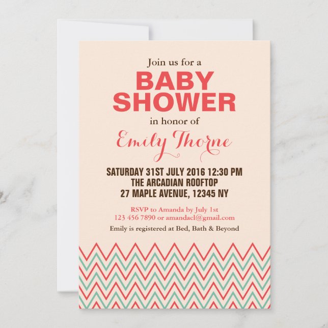 Pink and Coral Chevron Baby Shower Invitation (Front)