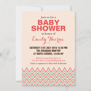 Pink and Coral Chevron Baby Shower Invitation