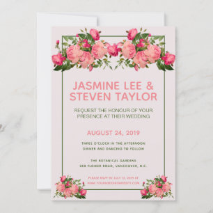 PINK AND CORAL COLOR FLORAL WEDDING INVITATION