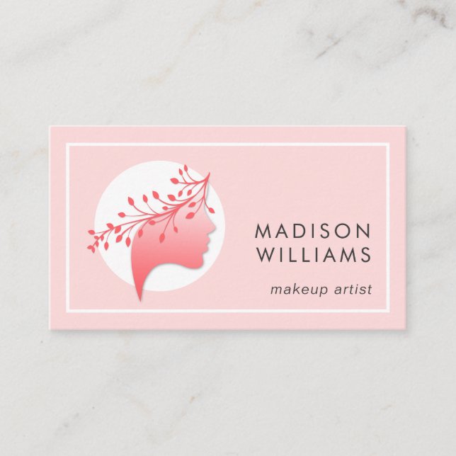 Pink and Coral Feminine Logo Business Card (Front)