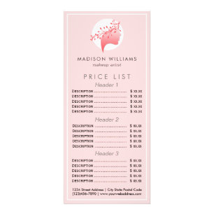 Pink and Coral Feminine Logo Price List Rack Card