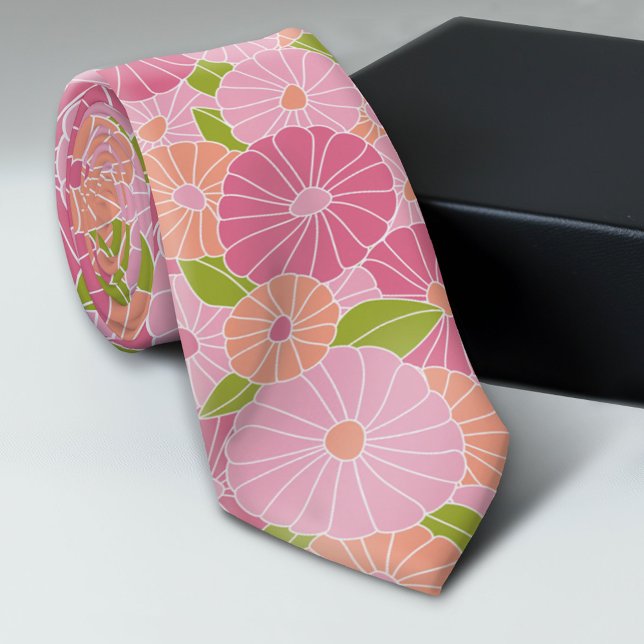 Pink and Coral Floral Pattern - Modern Bold Tie (Trendy Neck Tie Pattern)