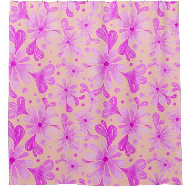 Pink and Coral Floral Shower Curtain (Front)