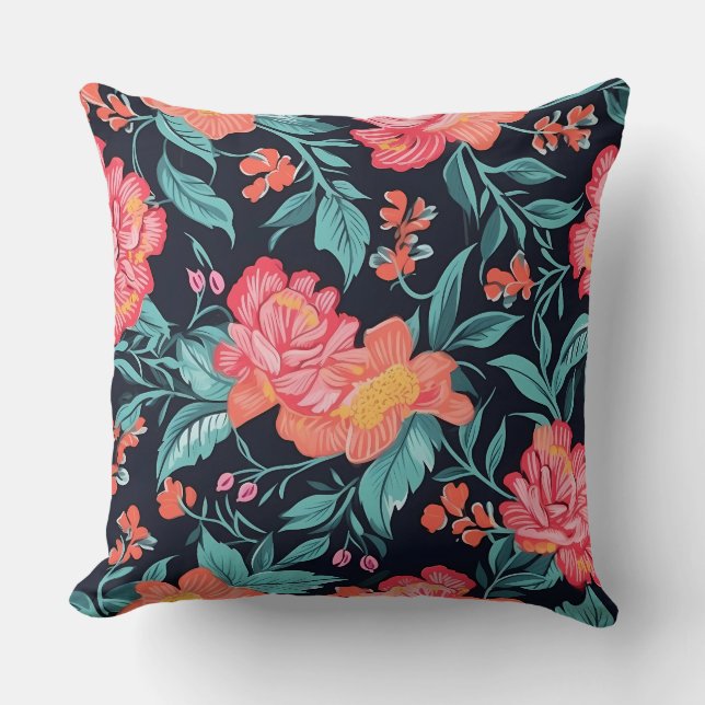 Pink and Coral Flowers Cushion (Front)