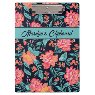 Pink and Coral Flowers Personalised Clipboard