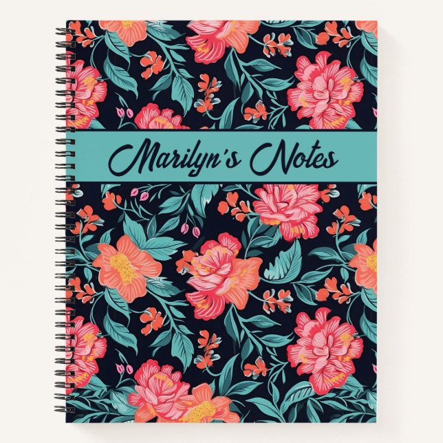 Pink and Coral Flowers Personalised Notebook (Front)