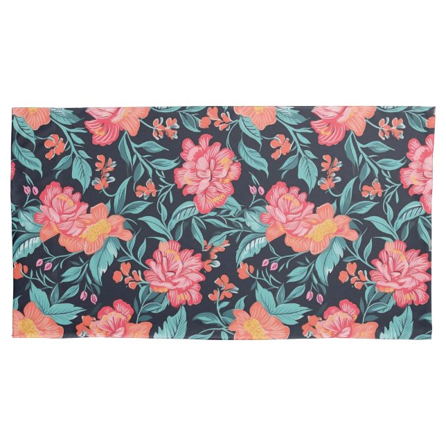 Pink and Coral Flowers Pillowcase (Front-Left)