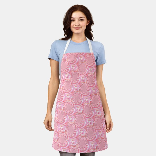 Pink and Coral Fractal Art Pattern Apron (Worn)