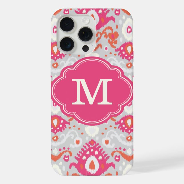 Pink and Coral Ikat Custom Monogram iPhone Case (Back)