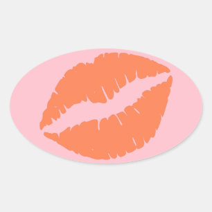 Pink and Coral Lips Oval Sticker