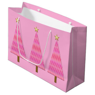 Pink and coral ombre modern Christmas tree Large Gift Bag