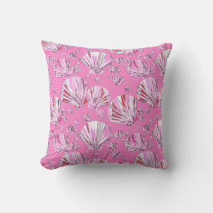 Pink and coral sea shells, orchid pink background cushion