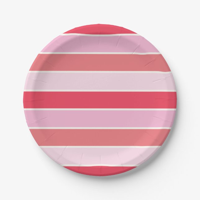 Pink and Coral Stripes Paper Plate (Front)