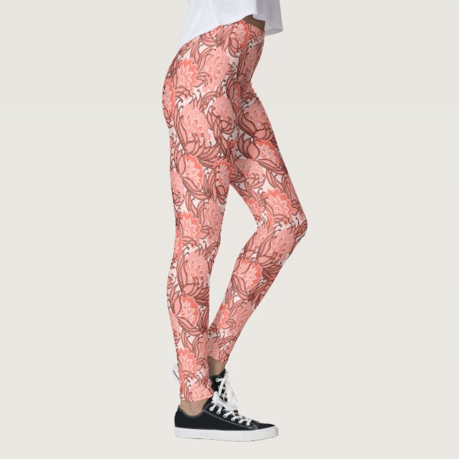 Pink and Coral Tropical Floral Pattern Leggings (Right)