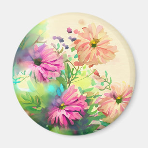 Pink and Coral Vintage Flowers  Magnet