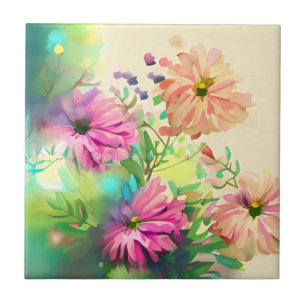 Pink and Coral Vintage Flowers  Tile